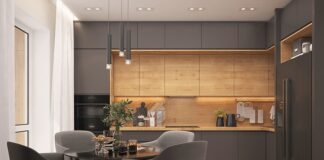nowoczesna kuchnia z drewnem
